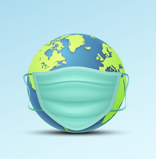Illustratie van wereldbol met mondmasker