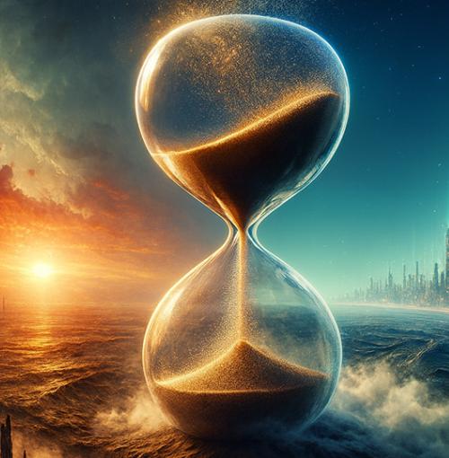 zandloper als symbool voor tijd weer tussen twee werelden