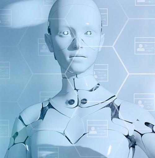 robot drukt op knop met tandwieltjes