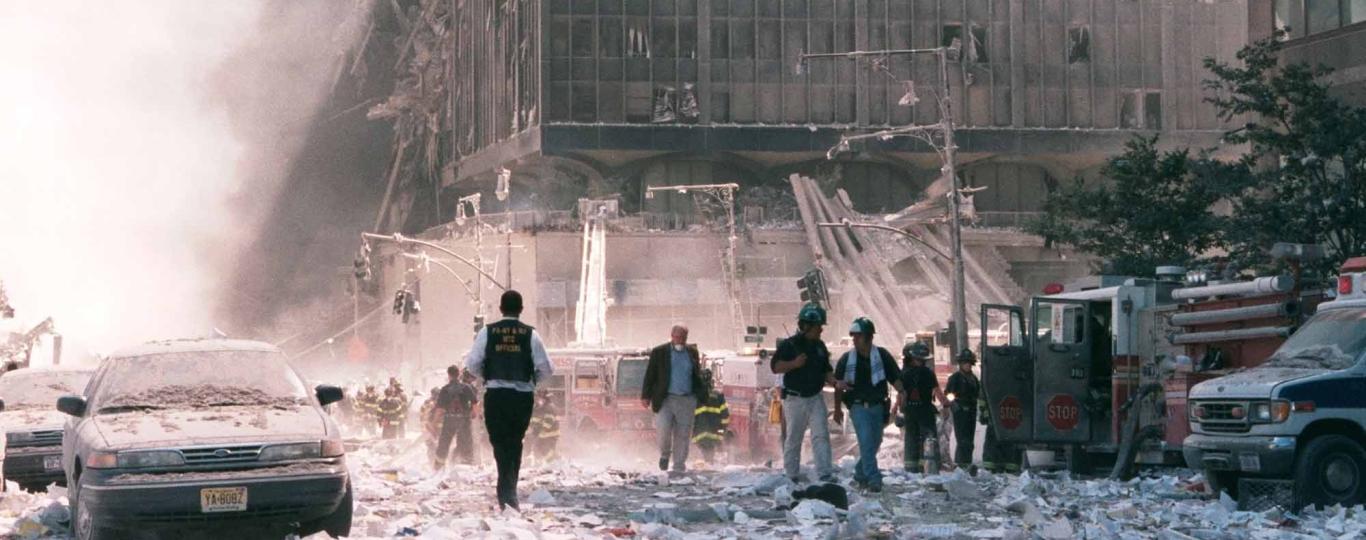 Ground Zero na de instorting van de Twin Towers op 11 september 2001 in New York City.