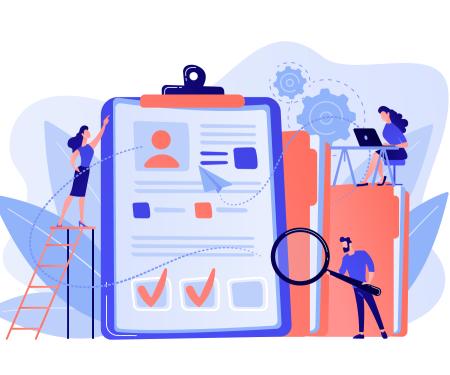 Illustratie rekruteerders bekijken cv met loep