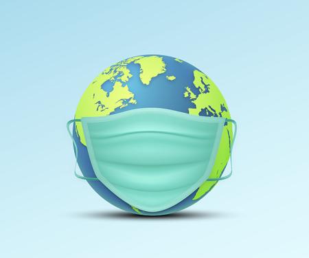 Illustratie van wereldbol met mondmasker