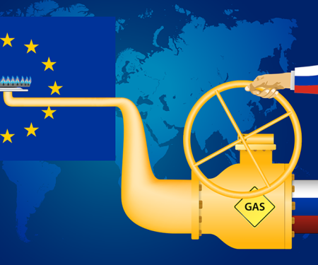 illustratie hand aan gaskraan in Rusland, gas in europa
