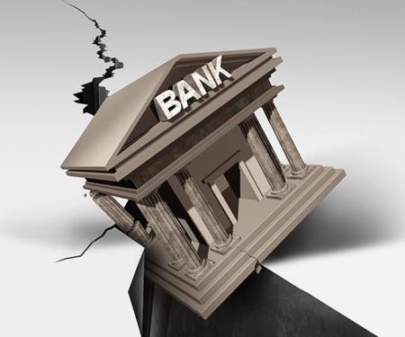 illustratie bankgebouw zakt weg in breuklijn in de ondergrond