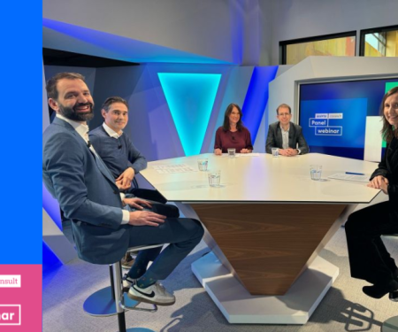 Acerta Panel Webinar: Nathan Van Camp (Etion), Annelies Baelus (Acerta), David Vandingenen (Brightest) en Gregory Jacobs (Proximus).